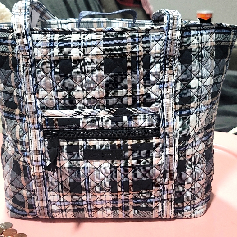 Vera Bradley Cozy Plaid Neutral Small Vera Tote NWOT